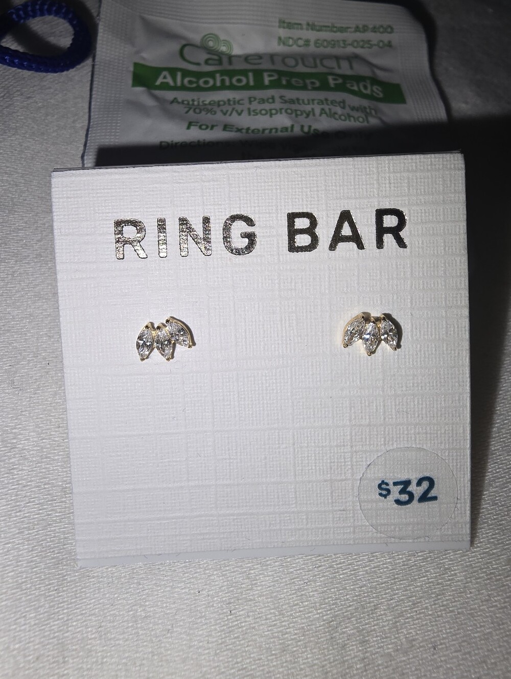 Ring Bar Gold Crystal Marquise Stud Earrings Flat Back NEW